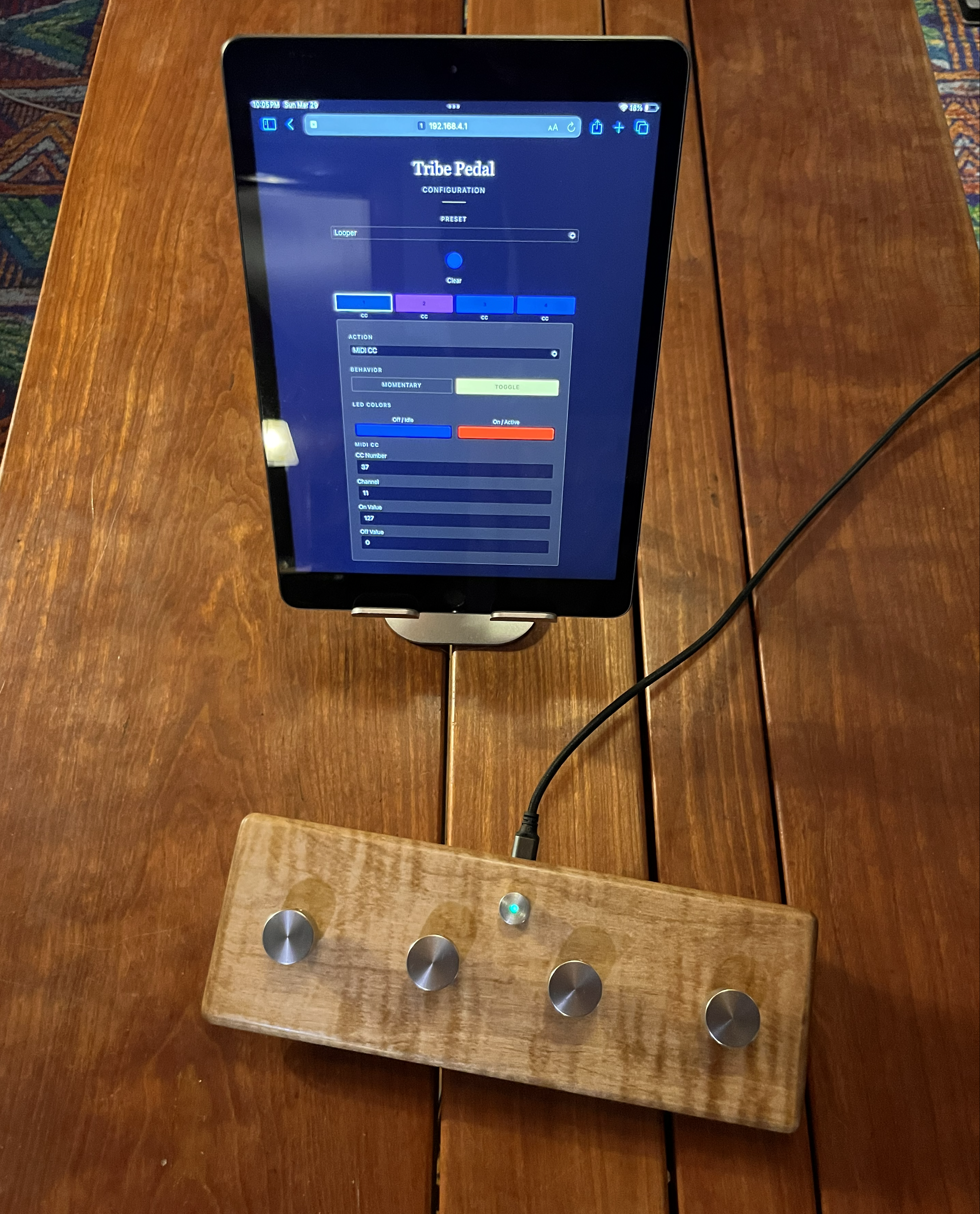 Tribe Pedal web configuration UI running on an iPad